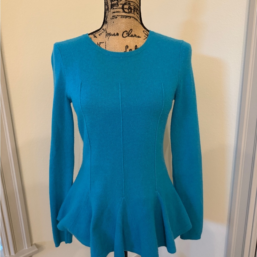 ANTONIO MELANI Teal Peplum Cashmere Sweater